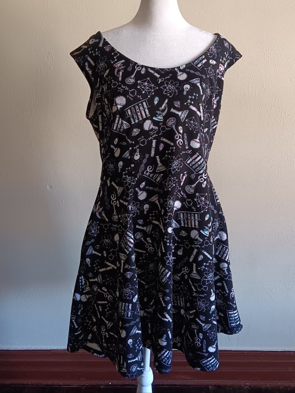 Hottopic Black Science Print Fit & Flare Dress Size XL Hot Topic Nerdy Mini Midi